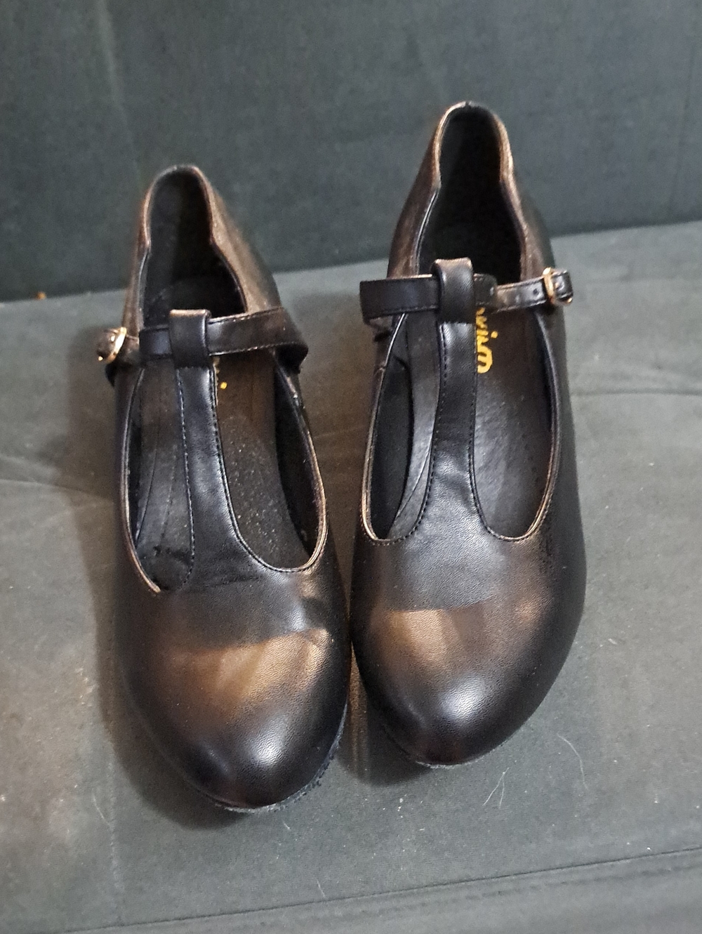 Women's Black T‑Strap Loafers with Buckle